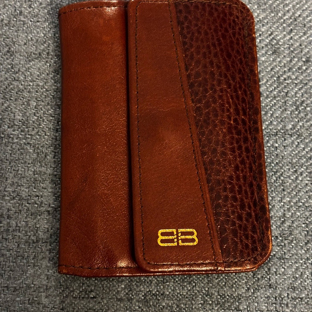 SOLD!! Balenciaga Brown Leather Card Holder with Gold Logo